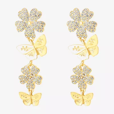 JS Jessica Simpson Gold Tone Glass Flower Drop Earrings
