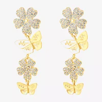 JS Jessica Simpson Gold Tone Glass Flower Drop Earrings