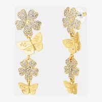 JS Jessica Simpson Gold Tone Glass Flower Drop Earrings