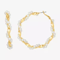 JS Jessica Simpson Gold Tone Simulated Pearl Hoop Earrings