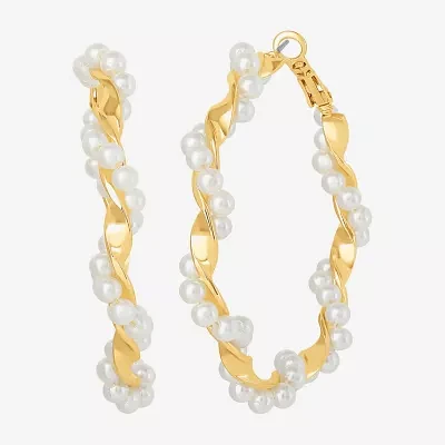 JS Jessica Simpson Gold Tone Simulated Pearl Hoop Earrings