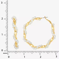 JS Jessica Simpson Gold Tone Simulated Pearl Hoop Earrings