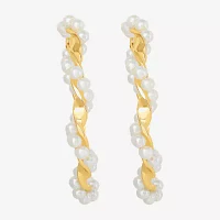 JS Jessica Simpson Gold Tone Simulated Pearl Hoop Earrings