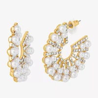 JS Jessica Simpson Gold Tone Glass Simulated Pearl Hoop Earrings