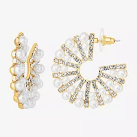 JS Jessica Simpson Gold Tone Glass Simulated Pearl Hoop Earrings