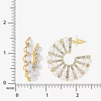 JS Jessica Simpson Gold Tone Glass Simulated Pearl Hoop Earrings