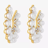 JS Jessica Simpson Gold Tone Glass Simulated Pearl Hoop Earrings