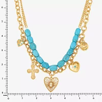 JS Jessica Simpson Gold Tone Turquoise Turquoise Gold Tone Strand Necklace
