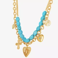 JS Jessica Simpson Gold Tone Turquoise Turquoise Gold Tone Strand Necklace