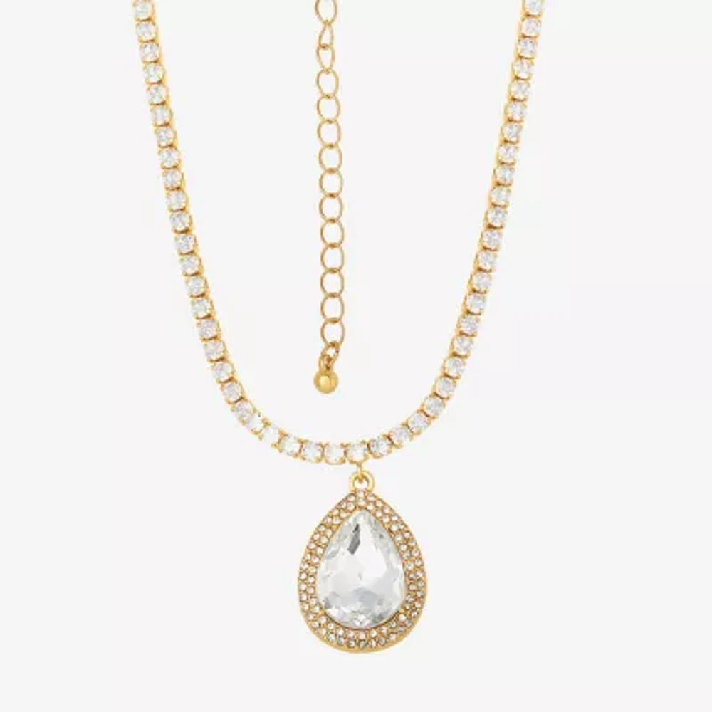 JS Jessica Simpson Gold Tone Womens Glass Alloy Pendant Necklaces