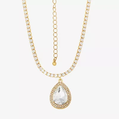 JS Jessica Simpson Gold Tone Womens Glass Alloy Pendant Necklaces