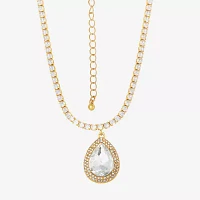 JS Jessica Simpson Gold Tone Womens Glass Alloy Pendant Necklaces