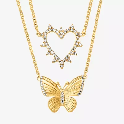 JS Jessica Simpson Gold Tone 2-pc. Glass 18 Inch Cable Butterfly Heart Necklace Set