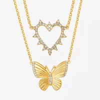 JS Jessica Simpson Gold Tone 2-pc. Glass 18 Inch Cable Butterfly Heart Necklace Set
