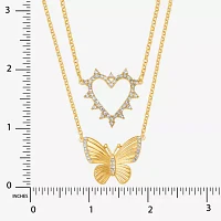 JS Jessica Simpson Gold Tone 2-pc. Glass 18 Inch Cable Butterfly Heart Necklace Set