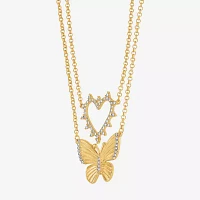 JS Jessica Simpson Gold Tone 2-pc. Glass 18 Inch Cable Butterfly Heart Necklace Set