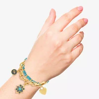JS Jessica Simpson Gold Tone 2-pc. Turquoise 7.5 Inch Link Heart Bracelet Set