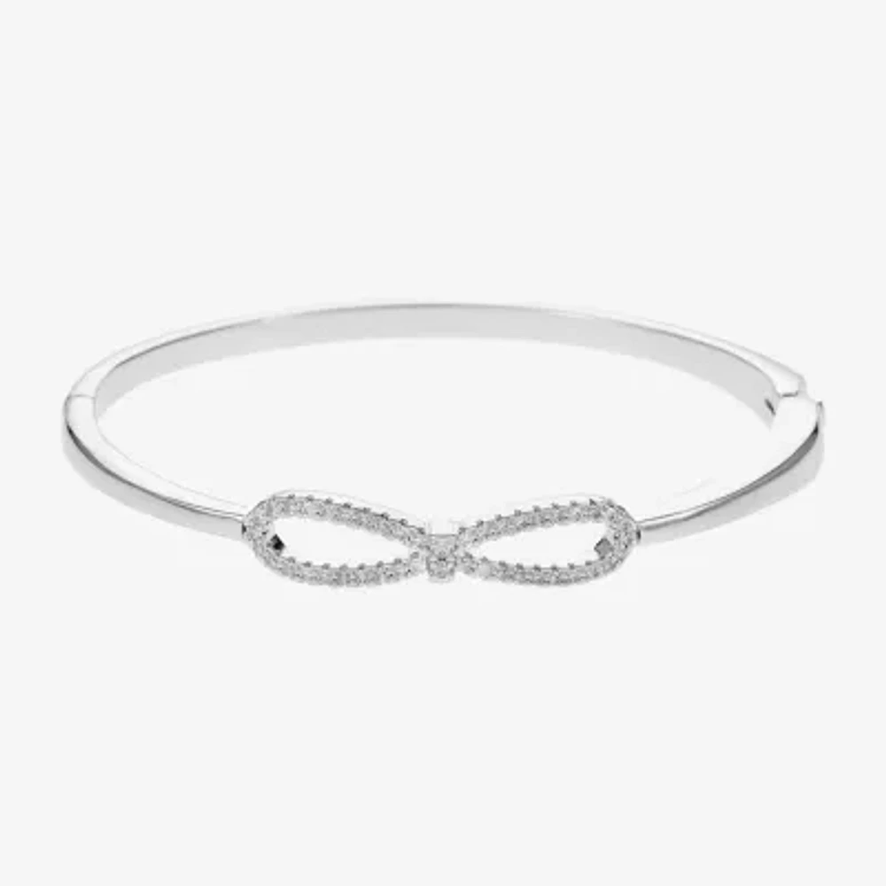 Sparkle Allure Pure Silver Over Brass Bow Bangle Bracelet