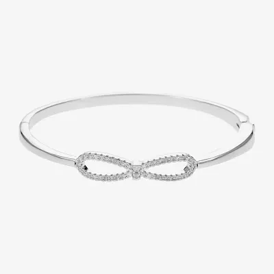 Sparkle Allure Pure Silver Over Brass Bow Bangle Bracelet