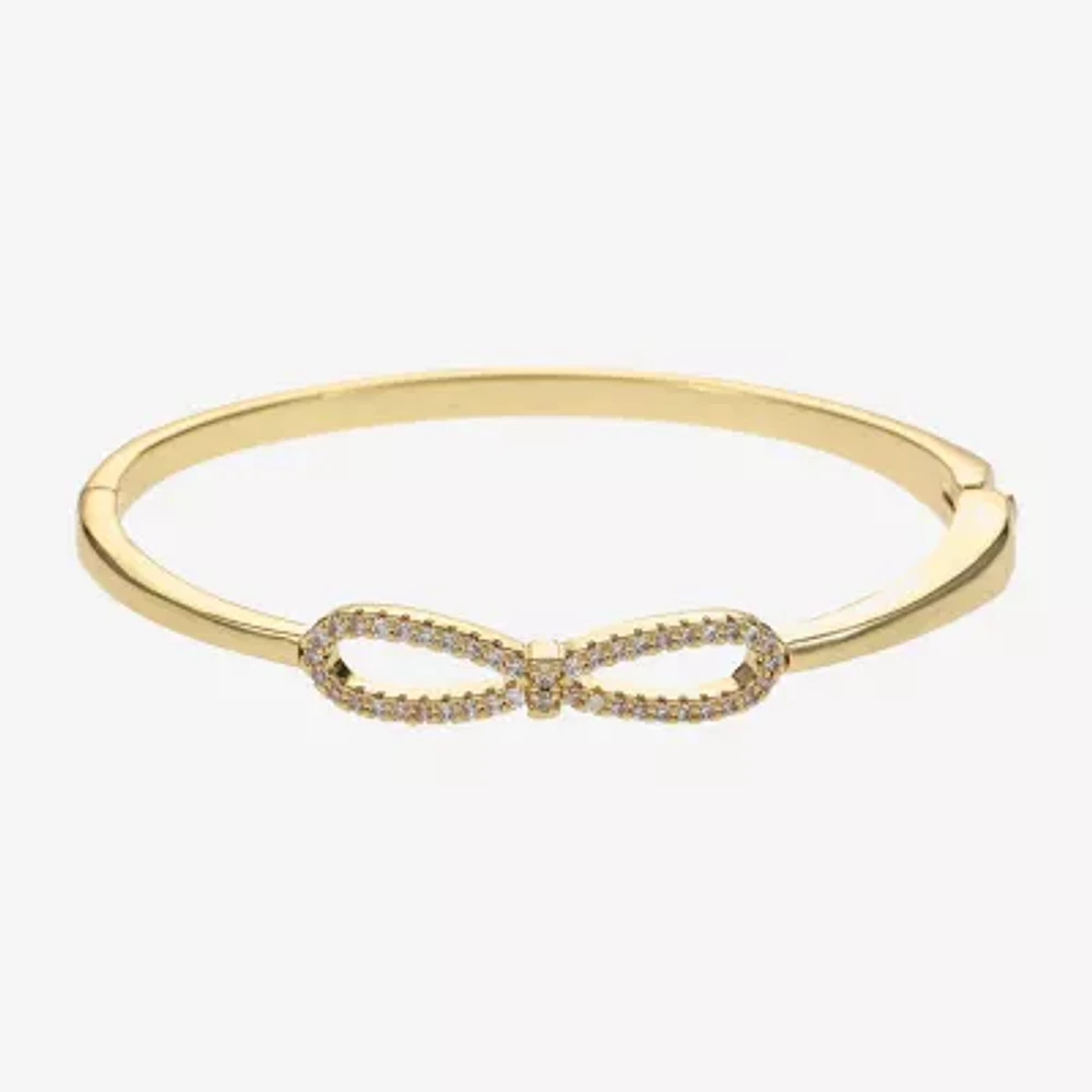 Sparkle Allure Cubic Zirconia Gold Tone 14K Gold Over Brass Bow Bangle Bracelet