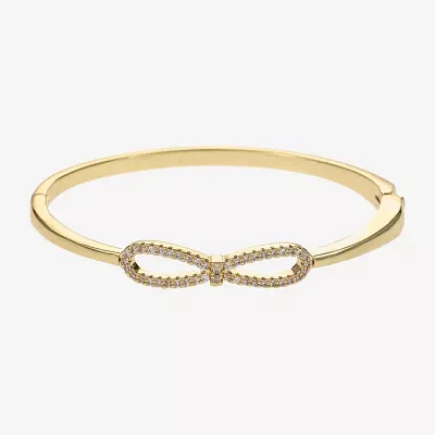 Sparkle Allure Cubic Zirconia Gold Tone 14K Gold Over Brass Bow Bangle Bracelet