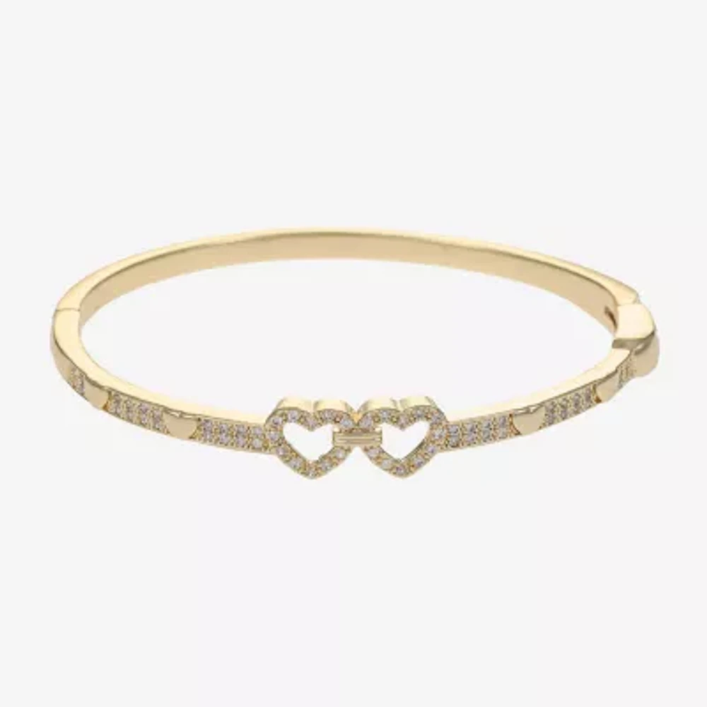 Sparkle Allure 14K Gold Over Brass Heart Bangle Bracelet