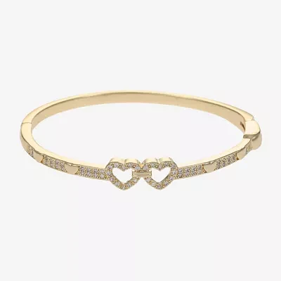 Sparkle Allure 14K Gold Over Brass Heart Bangle Bracelet