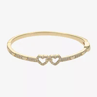 Sparkle Allure 14K Gold Over Brass Heart Bangle Bracelet