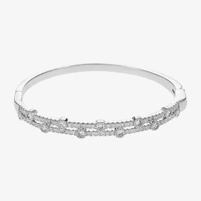 Sparkle Allure Cubic Zirconia Silver Tone Pure Silver Over Brass Round Bangle Bracelet