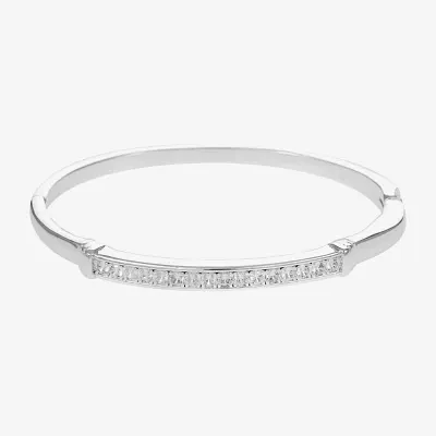 Sparkle Allure Cubic Zirconia Silver Tone Pure Silver Over Brass Bangle Bracelet