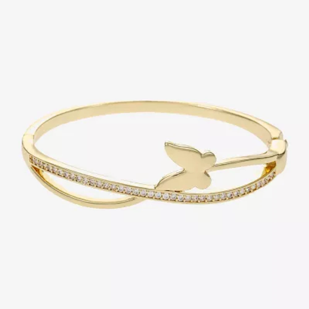 Sparkle Allure Cubic Zirconia Gold Tone 14K Gold Over Brass Butterfly Bangle Bracelet