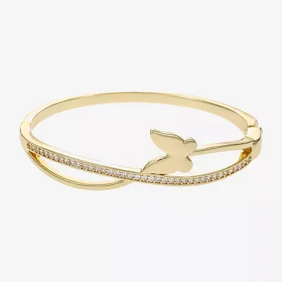 Sparkle Allure Cubic Zirconia Gold Tone 14K Gold Over Brass Butterfly Bangle Bracelet