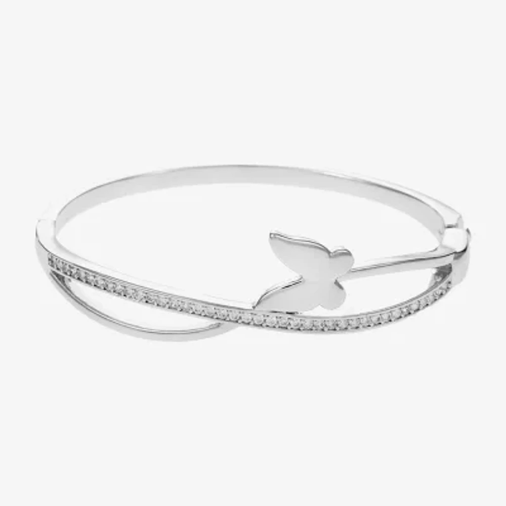 Sparkle Allure Pure Silver Over Brass Butterfly Bangle Bracelet