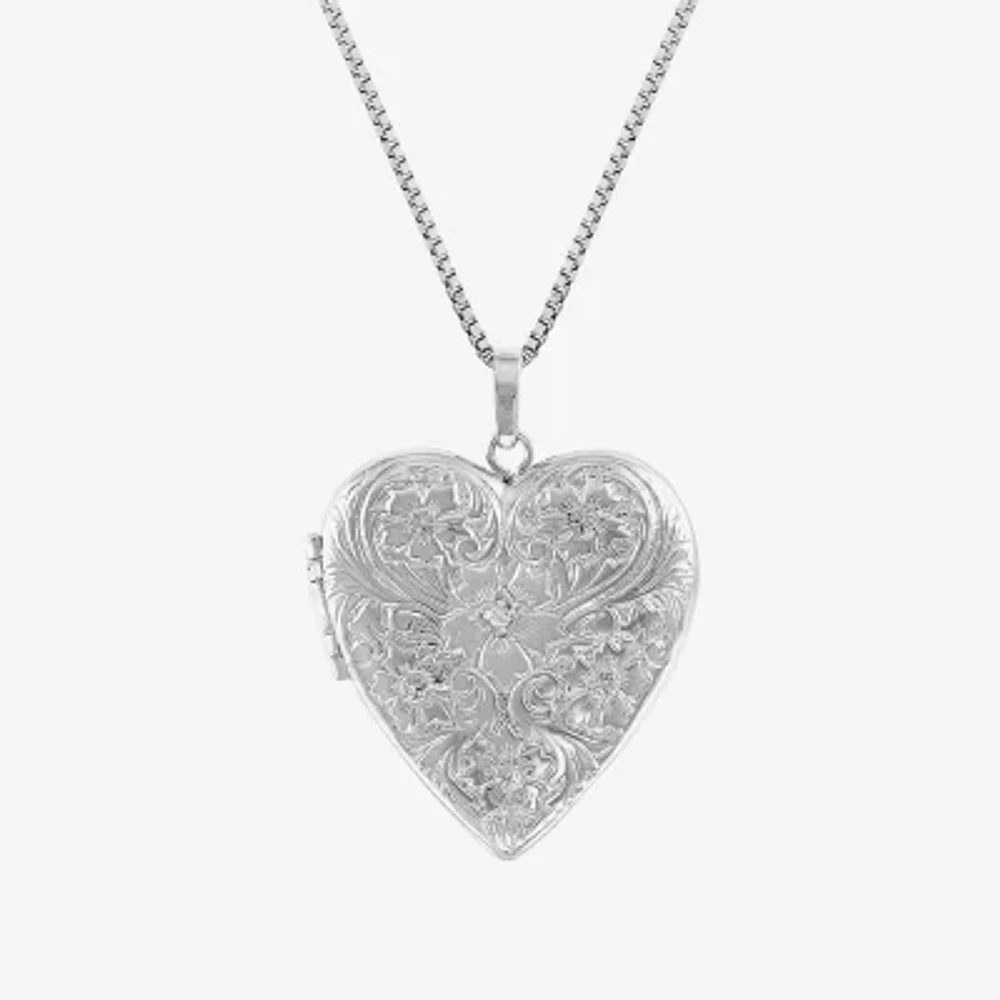 Womens Diamond Accent Natural White Diamond Sterling Silver Heart Locket Necklace