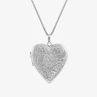 Womens Diamond Accent Natural White Diamond Sterling Silver Heart Locket Necklace