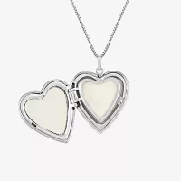 Womens Diamond Accent Natural White Diamond Sterling Silver Heart Locket Necklace
