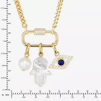 Womens White Cultured Freshwater Pearl 14K Gold Over Silver Evil Eye Hamsa Pendant Necklaces