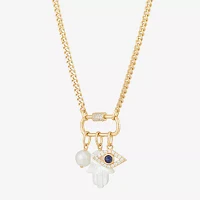 Womens White Cultured Freshwater Pearl 14K Gold Over Silver Evil Eye Hamsa Pendant Necklaces