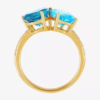 Womens Diamond Accent Genuine Blue Topaz 14K Gold Oval Pear Cocktail Ring