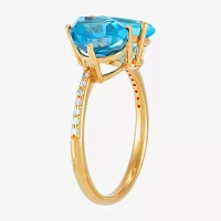 Womens Diamond Accent Genuine Blue Topaz 14K Gold Oval Pear Cocktail Ring