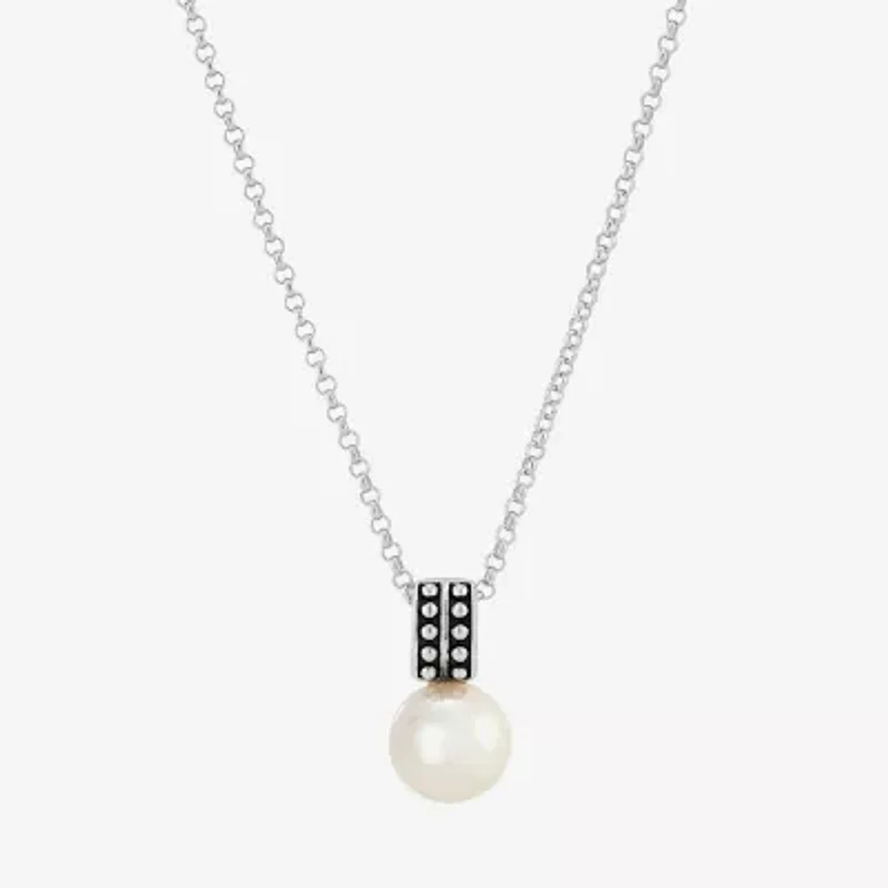 Womens White Cultured Freshwater Pearl Sterling Silver Round Pendant Necklaces