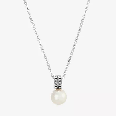 Womens White Cultured Freshwater Pearl Sterling Silver Round Pendant Necklaces