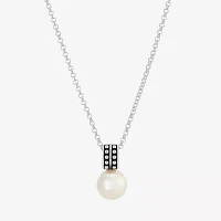 Womens White Cultured Freshwater Pearl Sterling Silver Round Pendant Necklaces