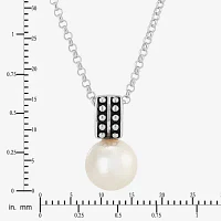 Womens White Cultured Freshwater Pearl Sterling Silver Round Pendant Necklaces