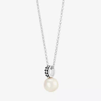 Womens White Cultured Freshwater Pearl Sterling Silver Round Pendant Necklaces