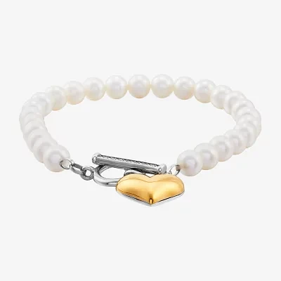 Diamond Accent White Cultured Freshwater Pearl Heart Strand Bracelets