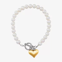 Diamond Accent White Cultured Freshwater Pearl Heart Strand Bracelets