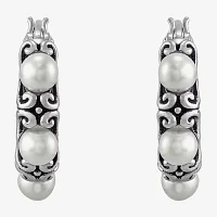 White Cultured Freshwater Pearl Sterling Silver 19.2mm Hoop Earrings