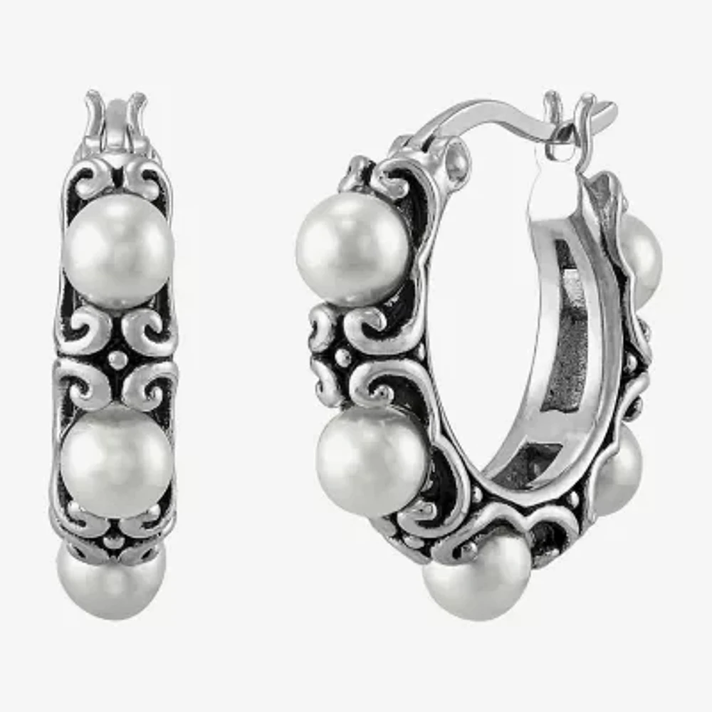 White Cultured Freshwater Pearl Sterling Silver 19.2mm Hoop Earrings