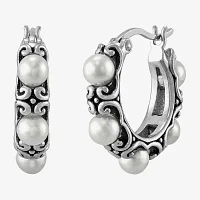 White Cultured Freshwater Pearl Sterling Silver 19.2mm Hoop Earrings